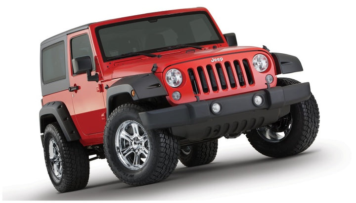 Bushwacker 07-18 Jeep Wrangler Pocket Style Flares 2pc - Black - Bull Strap