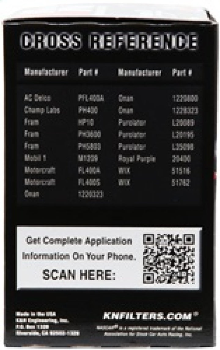 K&N Oil Filter for Ford/Lincoln/Mercury/Mazda/Chrysler/Dodge/Jeep/Jaguar 3in OD x 5.063in H - Bull Strap