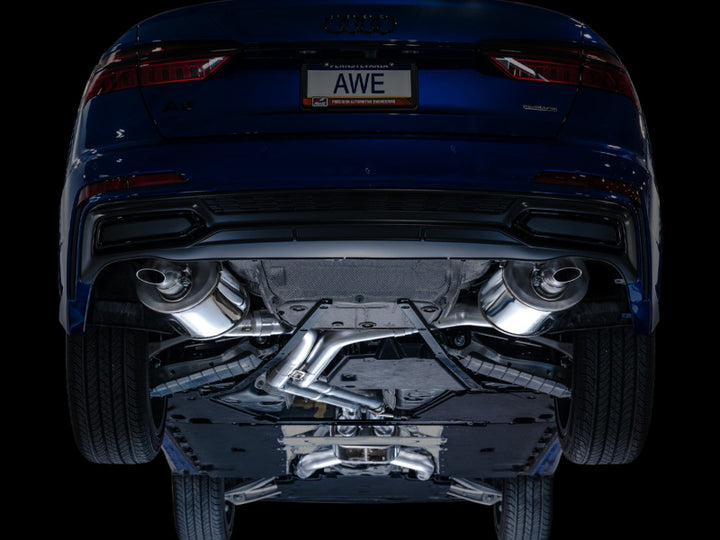 AWE Audi 2019-2023 C8 A6/A7 3.0T Touring Edition Cat-back Exhaust- Turn Downs - Bull Strap