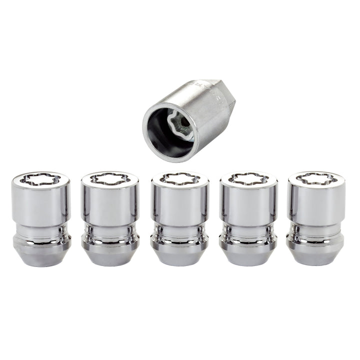 McGard Wheel Lock Nut Set - 5pk. (Cone Seat) M12X1.5 / 13/16 Hex / 1.28in. Length - Chrome - Bull Strap