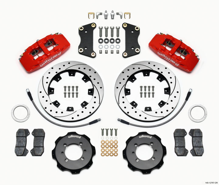 Wilwood Dynapro 6 Front Hat Kit 12.19in Drilled Red 2012 Fiat 500 w/ Lines - Bull Strap