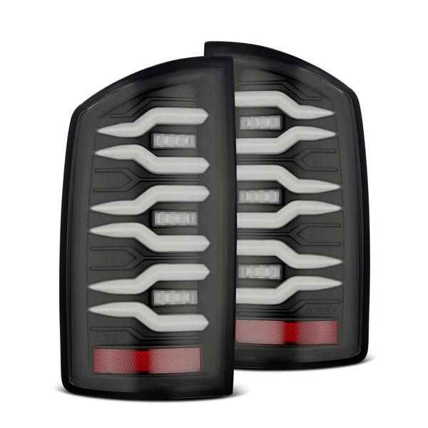 AlphaRex 02-06 Dodge Ram 1500/03-06 Dodge Ram 2500+3500 Luxx-Series LED Tail Lights (Pair) Black - Bull Strap
