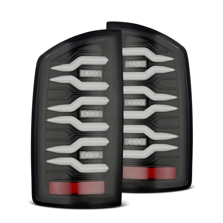 AlphaRex 02-06 Dodge Ram 1500/03-06 Dodge Ram 2500+3500 Luxx-Series LED Tail Lights (Pair) Black - Bull Strap