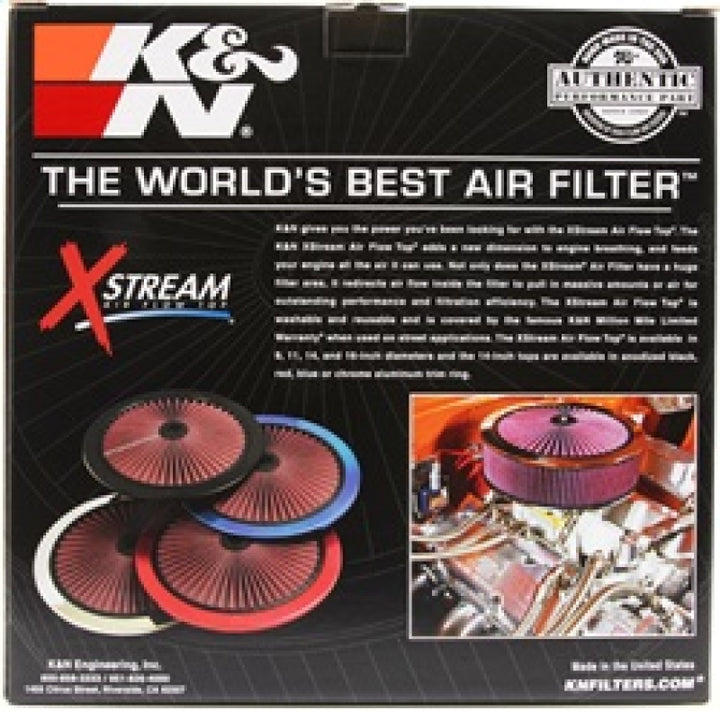 K&N X-Stream Top Filter X-Stream 14 inch OD Chrome - Bull Strap