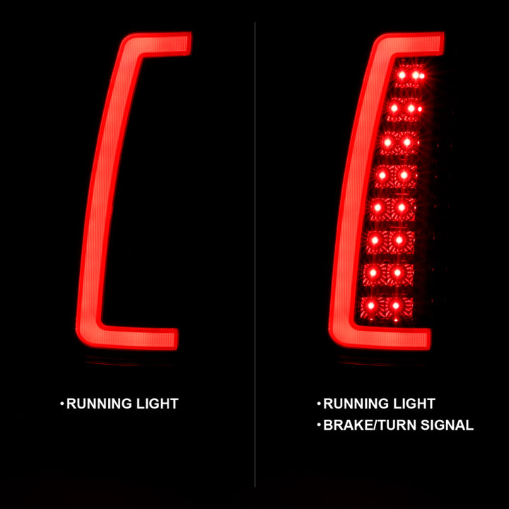 ANZO 1999-2000 Cadillac Escalade LED Taillights Black Housing Smoke Lens Pair - Bull Strap