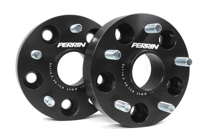 PERRIN Subaru 30mm Wheel Spacers 5x114.3 BP w/56mm Hub - Black - Bull Strap