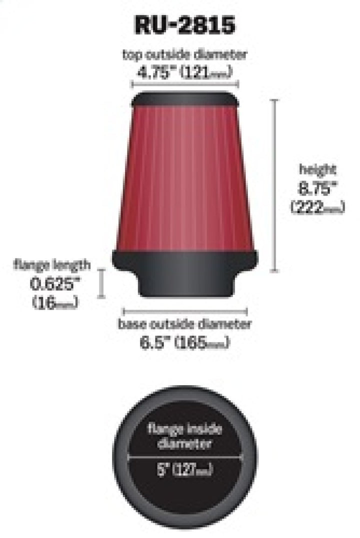 K&N Universal Clamp-On Air Filter 5in FLG / 6-1/2in B / 4-3/8in T / 8-3/4in H - Bull Strap