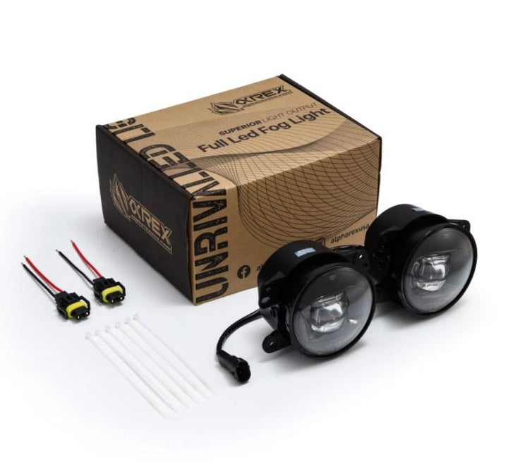 AlphaRex Universal Chrysler/Dodge/Hummer/Jeep DoubleTap Dual Color LED Proj Fog Lights - White/Amber - Bull Strap