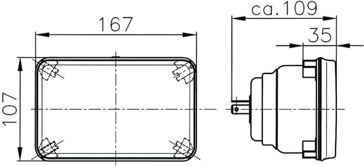 Hella Module 164 x 103mm H4 12V ECE Universal Lamp - Bull Strap
