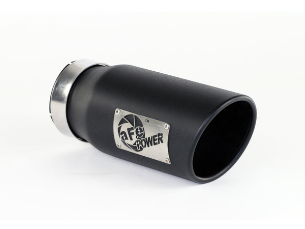 aFe Power Diesel Exhaust Tip Black- 4 in In x 5 out X 12 in Long Bolt On (Right) - Bull Strap