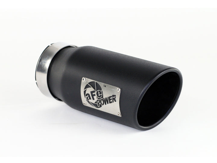 aFe Power Diesel Exhaust Tip Black- 4 in In x 5 out X 12 in Long Bolt On (Right) - Bull Strap