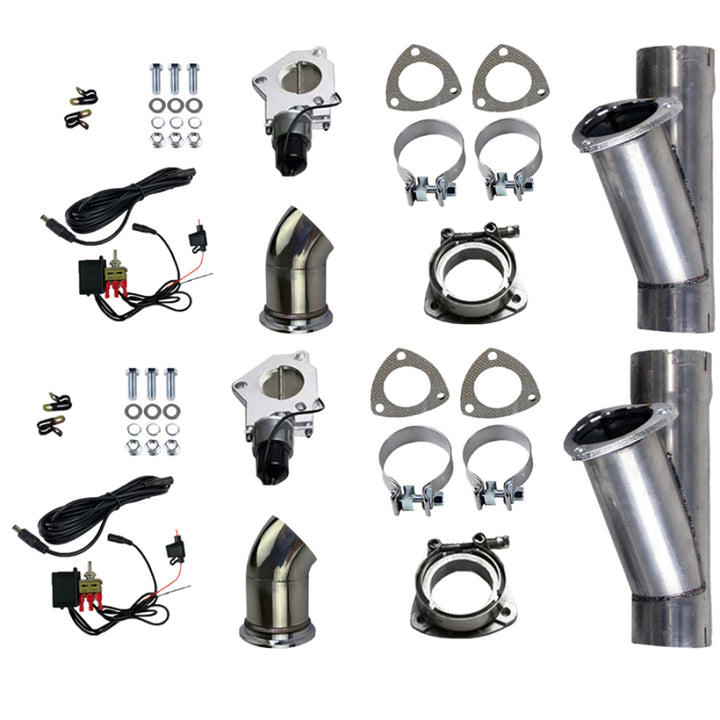 Granatelli 3.0in Alum Mild Steel Electronic Dual Slip Fit Exhaust Cutout w/Band Clamps - Bull Strap