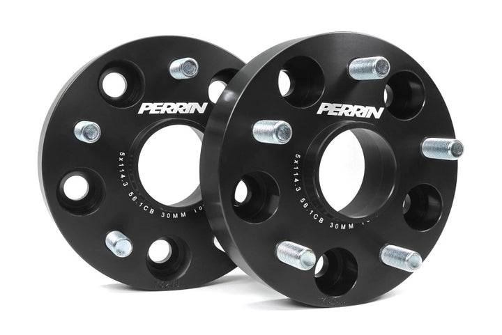PERRIN Subaru 30mm Wheel Spacers 5x114.3 BP w/56mm Hub - Black - Bull Strap