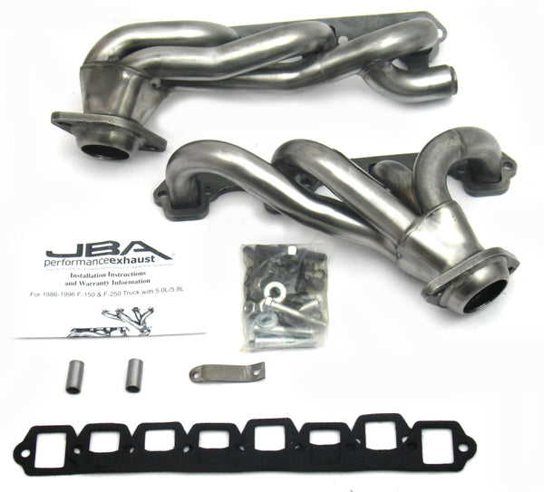 JBA 87-96 Ford F-150 5.8L SBF 1-5/8in Primary Raw 409SS Cat4Ward Header - Bull Strap