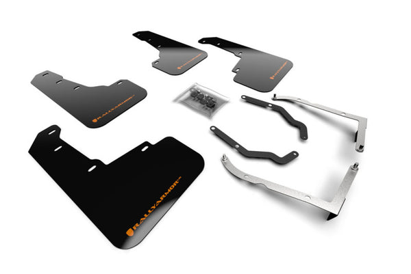 Rally Armor 18-23 Subaru Crosstrek Black UR Mud Flap w/Orange Logo - Bull Strap