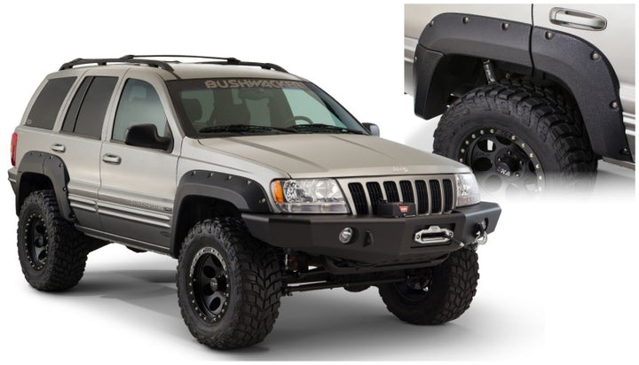 Bushwacker 99-04 Jeep Grand Cherokee Cutout Style Flares 2pc - Black - Bull Strap