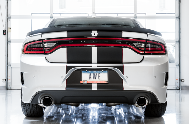 AWE Tuning 2015+ Dodge Charger 6.4L/6.2L SC Non-Resonated Touring Edition Exhaust - Silver Tips - Bull Strap