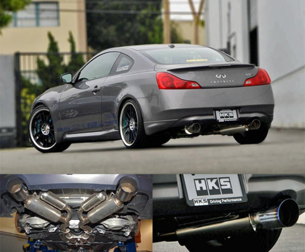 HKS 08-13 Infiniti G37 Coupe Dual Hi-Power Ti Tip Catback Exhaust (SUS304 NO COATING) - Bull Strap