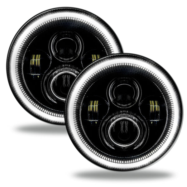 Oracle 7in High Powered LED Headlights - Black Bezel - White - Bull Strap