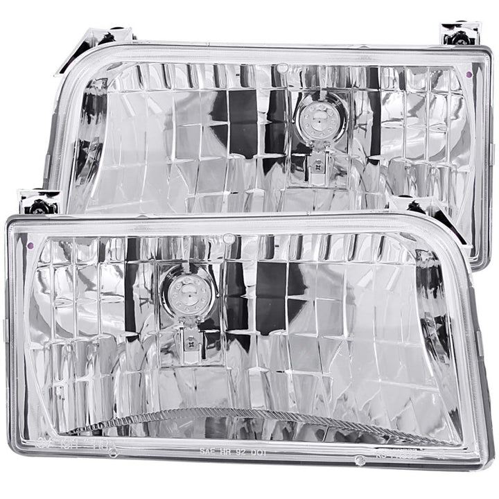 ANZO 1992-1996 Ford F-150 Crystal Headlights Chrome - Bull Strap