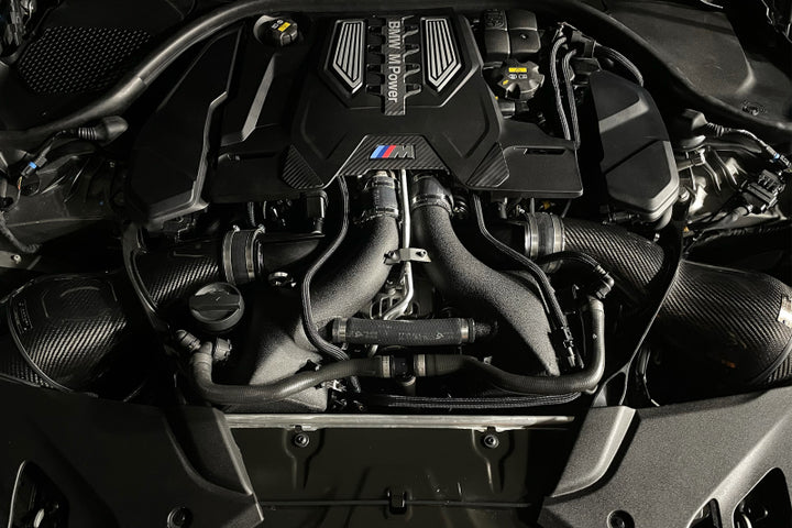 CSF 16-21 BMW M5 (F90) / 17-21 BMW M8 (F91/F92/F93) Twin Charge-Air-Cooler Set - Crinkle Black - Bull Strap