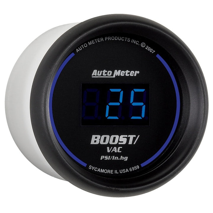 Autometer Cobalt Digital 52.4mm Black Vacuum/Boost Gauge - Bull Strap