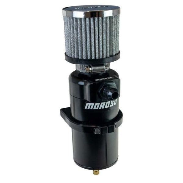 Moroso Single Inlet -8AN Billet Breather Tank Catch Can - Black - Bull Strap