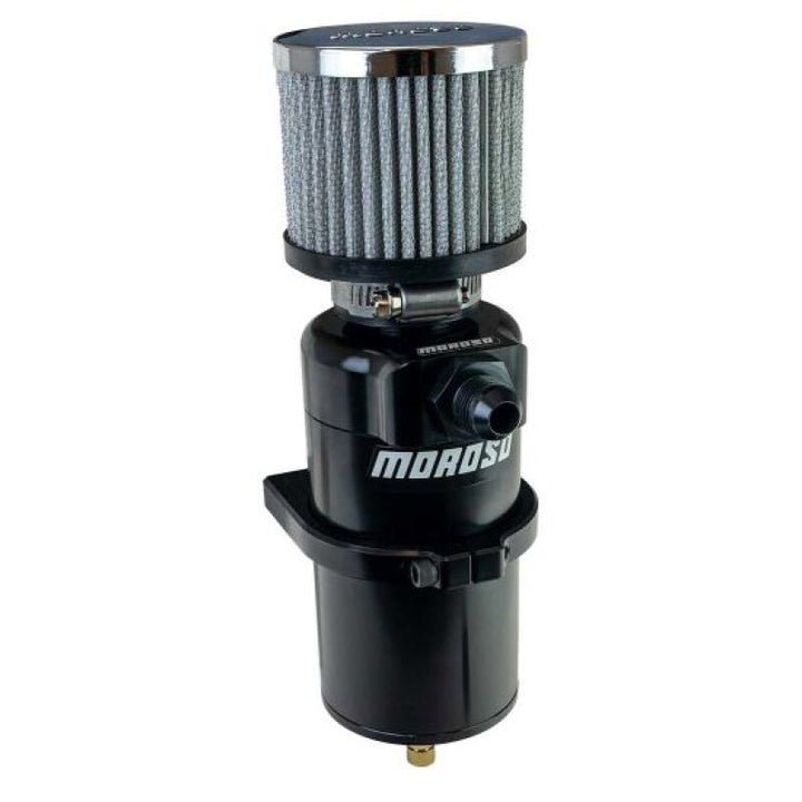 Moroso Single Inlet -8AN Billet Breather Tank Catch Can - Black - Bull Strap