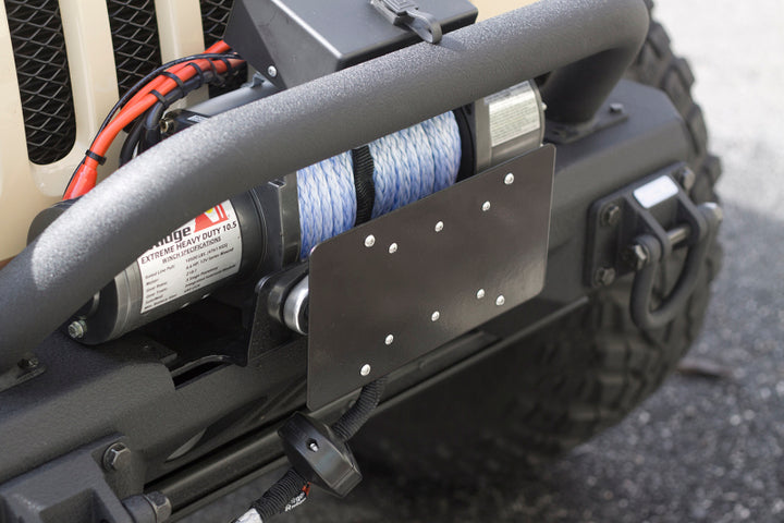 Rugged Ridge Front Hawse Fairlead License Plate Mounting Bracket - Bull Strap