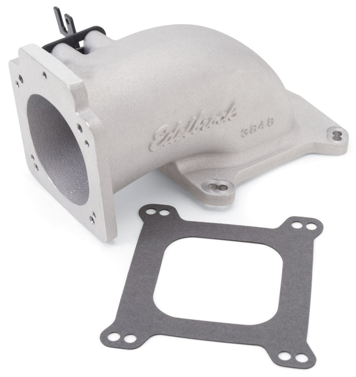 Edelbrock Low Profile Intake Elbow 90mm Throttle Body to Square-Bore Flange As-Cast Finish - Bull Strap