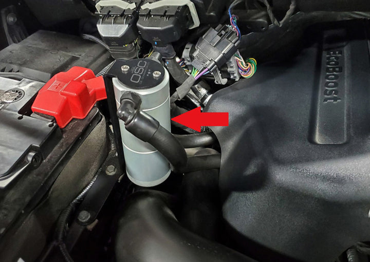 J&L 11-19 Ford F-150 2.7L/3.5L/5.0L Passenger Side Oil Separator 3.0 Cannister Extension - Clear - Bull Strap