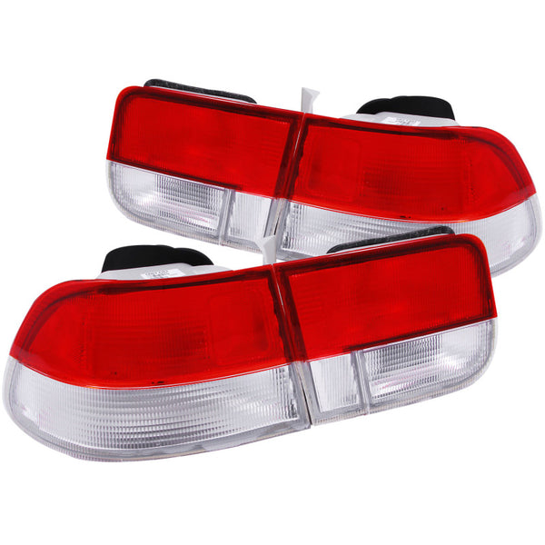 ANZO 1996-2000 Honda Civic Taillights Red/Clear - OEM 4pc - Bull Strap