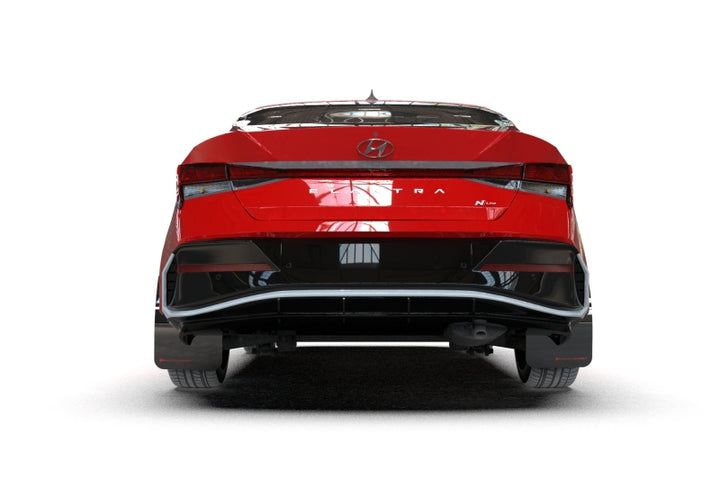 Rally Armor 2024-25 Hyundai Elantra N/N Line Black Mud Flap w/White Logo - Bull Strap