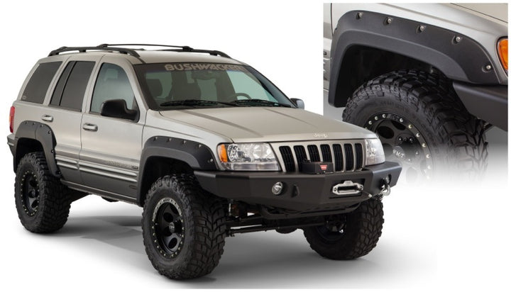 Bushwacker 99-04 Jeep Grand Cherokee Cutout Style Flares 4pc - Black - Bull Strap