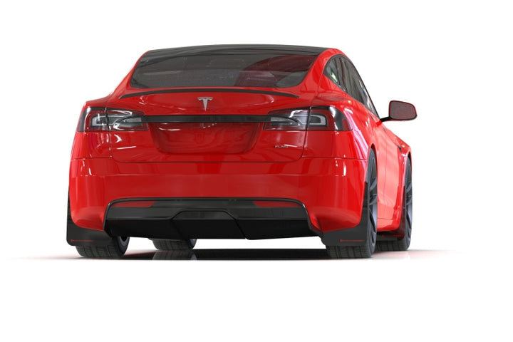 Rally Armor 21-25 Tesla Model S / S Plaid Black UR Mud Flap w/Red Logo - Bull Strap