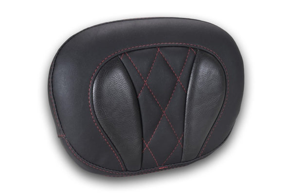 Mustang Deluxe Diamond Touring Sissy Bar Pad Black w/Dark Cherry Thread - Bull Strap