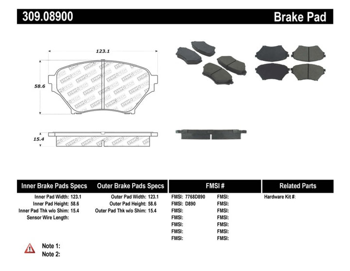 StopTech Performance 01-05 Miata w/ Sport Suspension Front Brake Pads D890 - Bull Strap