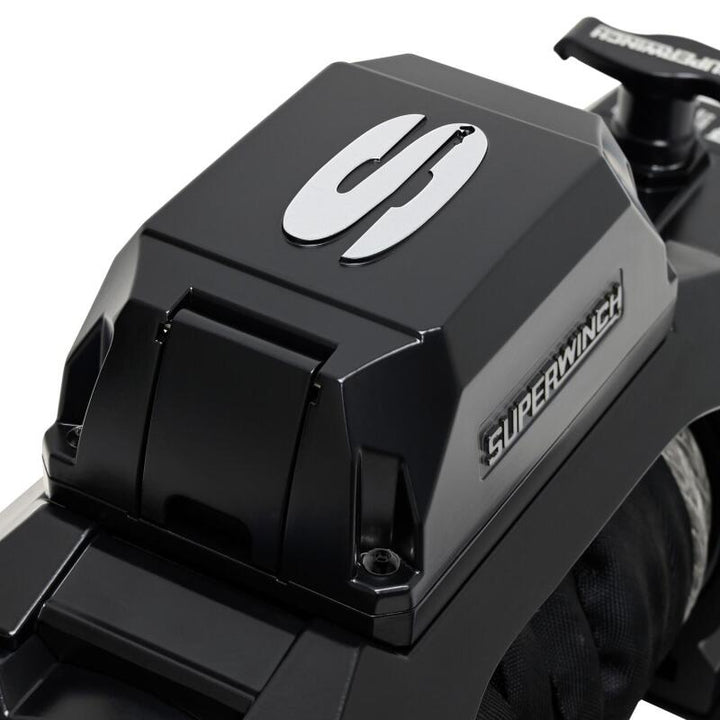 Superwinch 10000 LBS 12V DC 3/8in x 80ft Synthetic Rope SX10SR Winch - Semi Gloss Black - Bull Strap