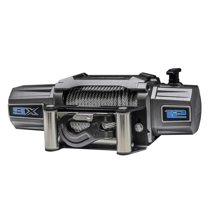 Superwinch 12000 LBS 12V DC 3/8in x 85ft Wire Rope SX 12000 Winch - Graphite - Bull Strap