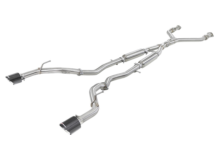 aFe POWER Takeda 2.5in 304 SS CB Exhaust w/ Carbon Fiber Tips 17-19 Infiniti Q60 V6-3.0L (tt) - Bull Strap