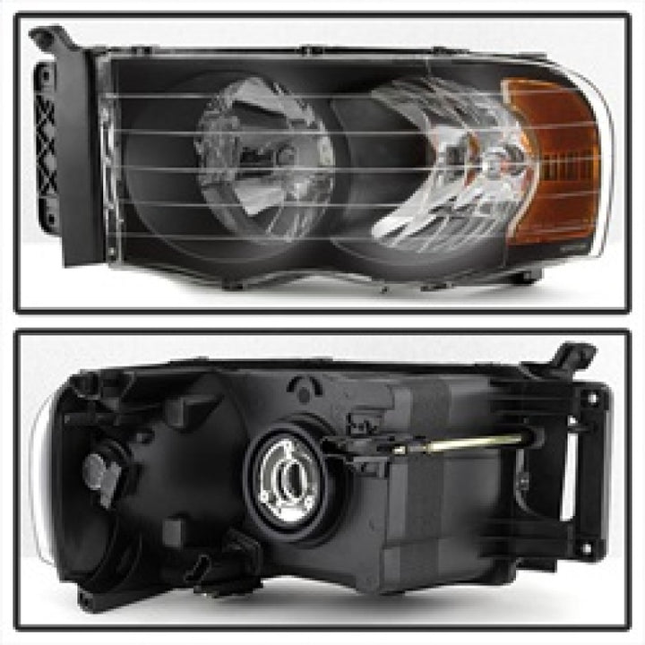xTune Dodge Ram 1500 02-05 Amber Crystal Headlights Black HD-JH-DR02-AM-BK - Bull Strap