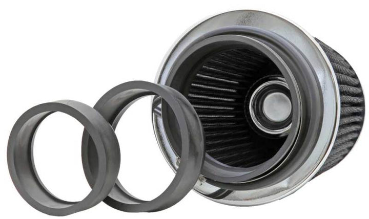 K&N Universal Filter Chrome Round Tapered White - 4in Flange ID x 1.125in Flange Length x 5.5in H - Bull Strap