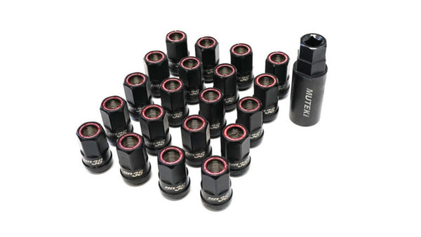 Wheel Mate Muteki HR38 Open End Lug Nuts 12x1.50 Titanium Chrome / Red Ring - Bull Strap