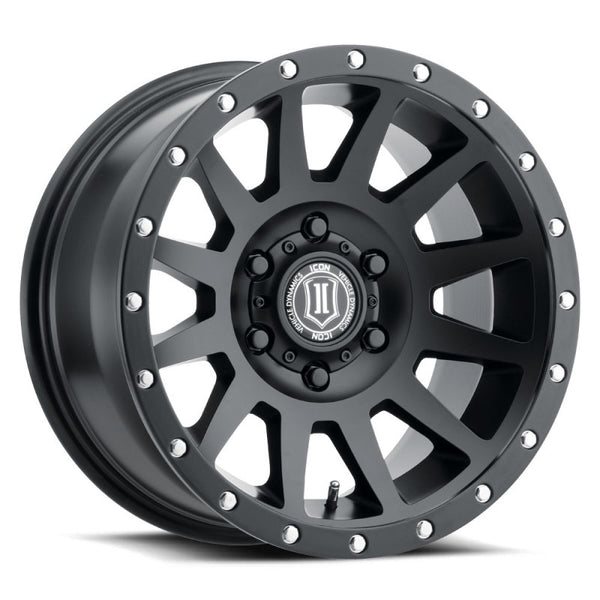 ICON Compression 17x8.5 5x5 -6mm Offset 4.5in BS 71.5mm Bore Satin Black Wheel - Bull Strap