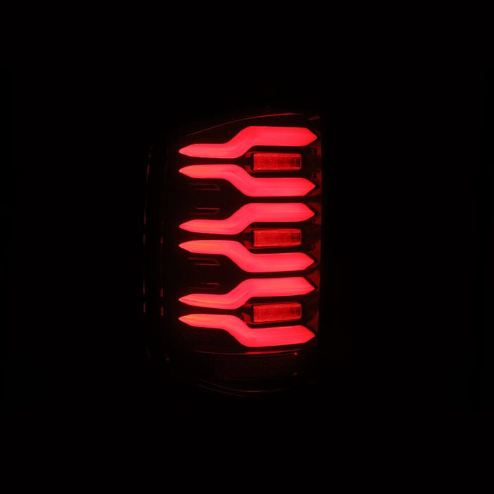 AlphaRex 14-18 Chevy Silverado 1500 Luxx-Series LED Tail Lights Black/Red w/Activ Light/Seq Signal - Bull Strap
