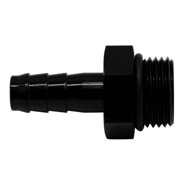 DeatschWerks 8AN ORB Male to 3/8in Male Triple Barb Fitting (Incl O-Ring) - Anodized Matte Black - Bull Strap