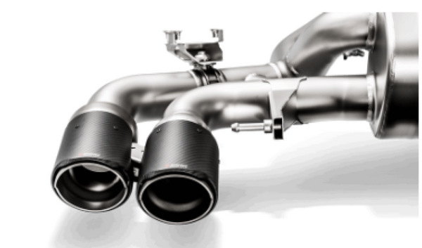 Akrapovic 18+ BMW M5 (F90) Evolution Tail Pipe Set (Carbon) w/ Red/White Akrapovic Logo - Bull Strap