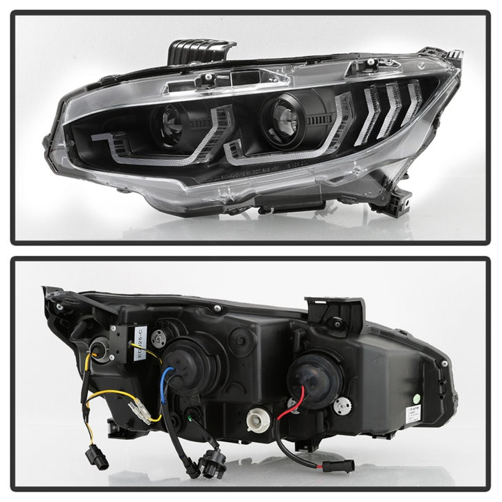 Spyder 16-18 Honda Civic 4Dr w/LED Seq Turn Sig Lights Proj Headlight - Black - PRO-YD-HC16-SEQ-BK - Bull Strap