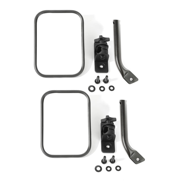 Rugged Ridge 97-18 Jeep Wrangler Textured Black Rectangular Stubby Trail Mirror Kit - Bull Strap