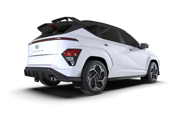 Rally Armor 24-25 Hyundai Kona N Line Black UR Mud Flap - White Logo - Bull Strap